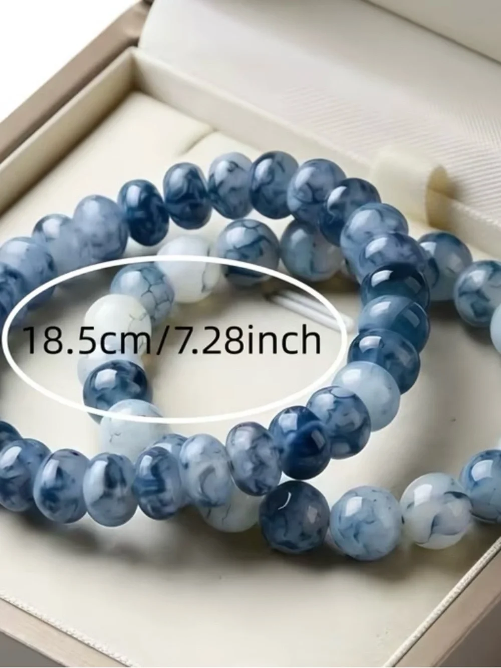 Blue Marbled Stone Bead Stretch Bracelet for Women